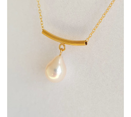 Goutte d'Ô - Collier or laminé 14 carats et Véritable Perle d'Eau Douce