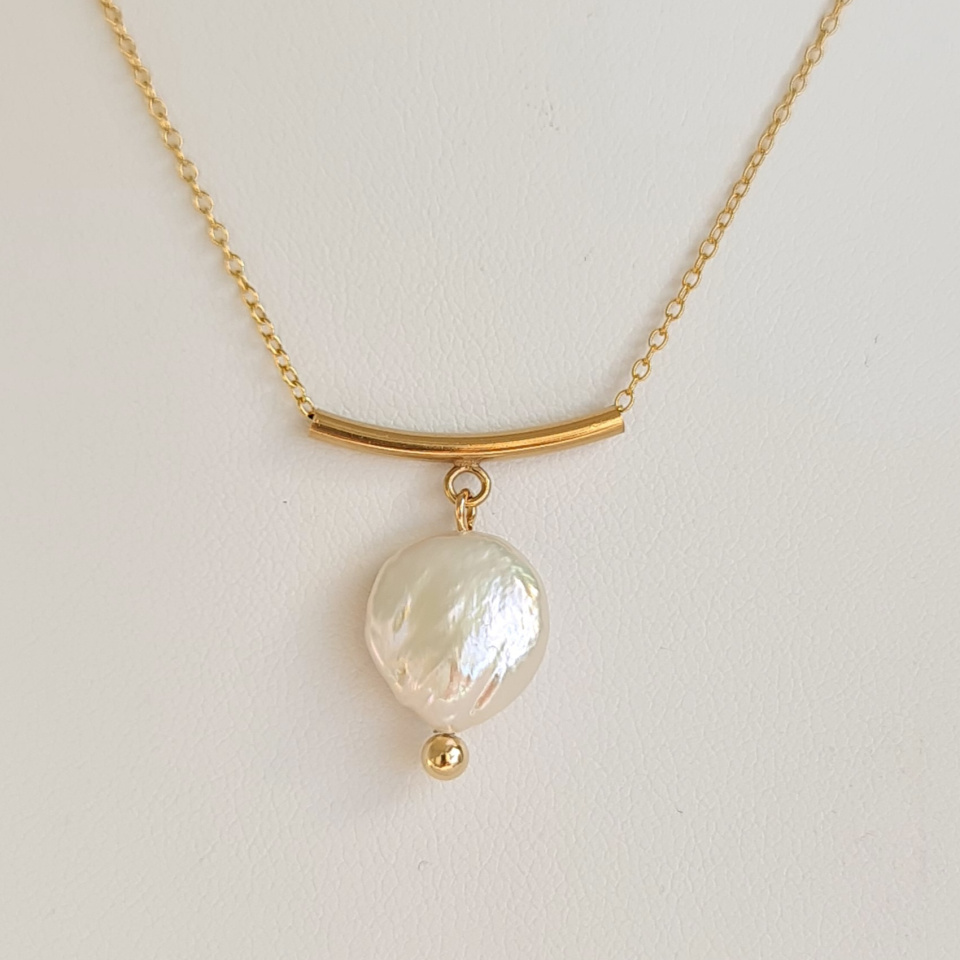 Soleil d'Eté - Collier or laminé 14 carats et Véritable Perle d'Eau Douce