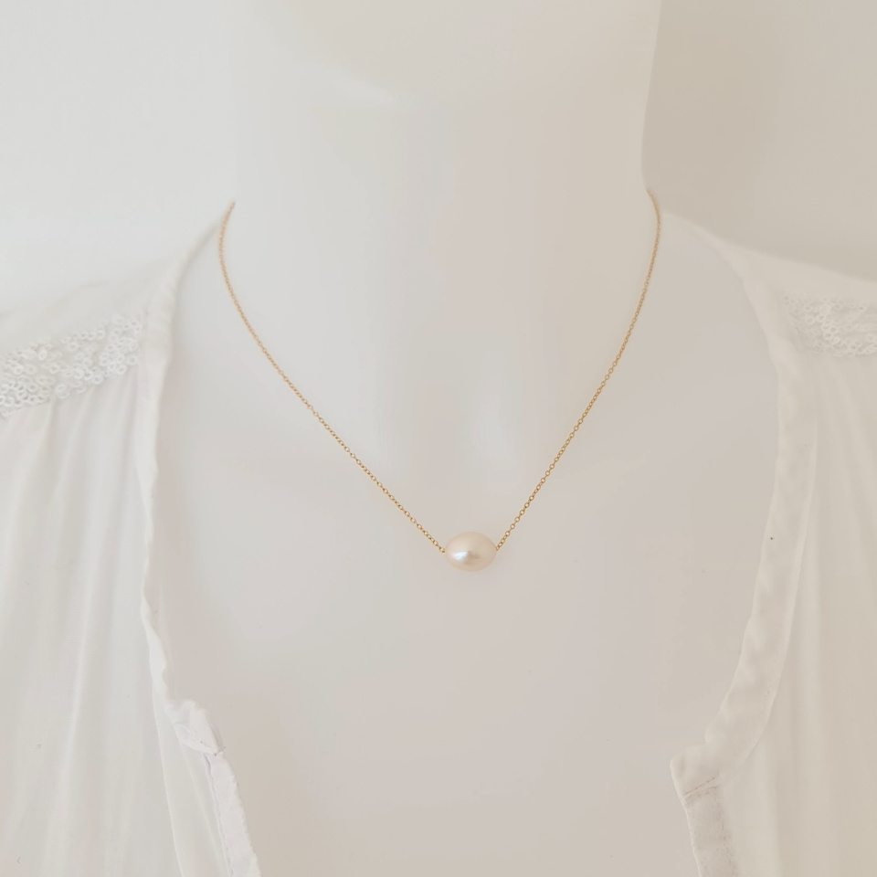 Beauté d'Ô - Collier Or Laminé 14 carats et Véritable Perle d'Eau Douce