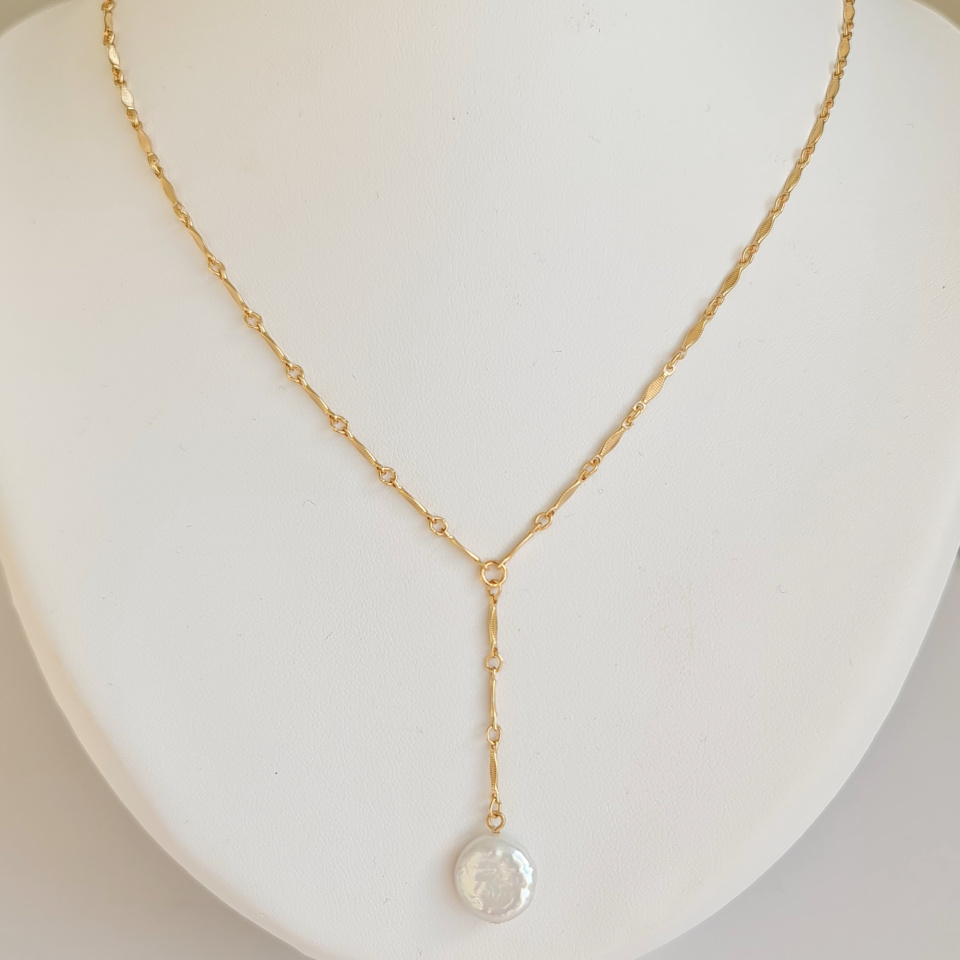 Soleil d’Été - Collier or laminé 14 carats et Véritable Perle d'Eau Douce