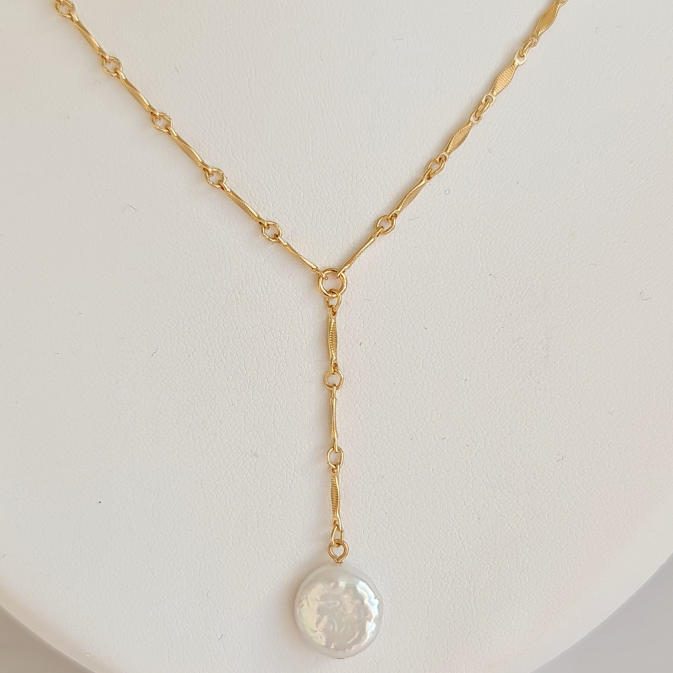 Soleil d’Été - Collier or laminé 14 carats et Véritable Perle d'Eau Douce